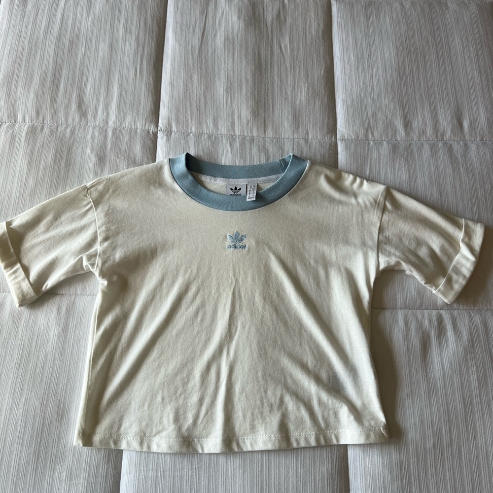 Adidas White and Blue Crop Top